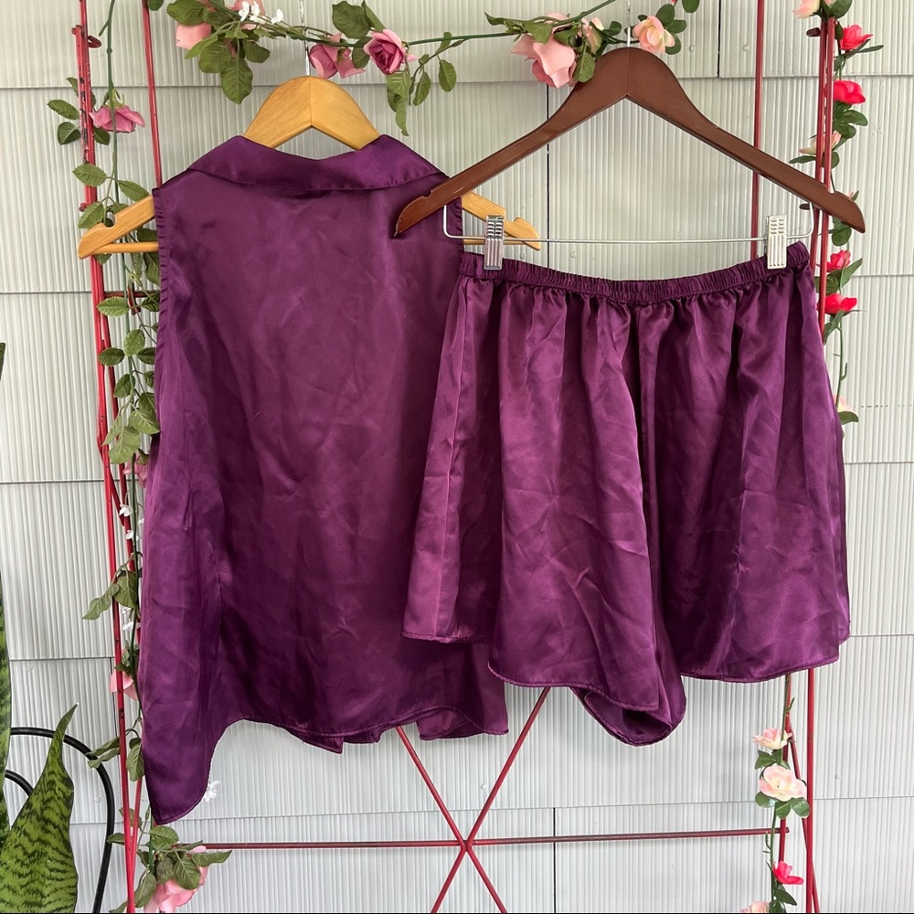 Vintage Purple Satin Sleeveless Top and Shorts Matching Pajama Set size 1X - Picture 3 of 4